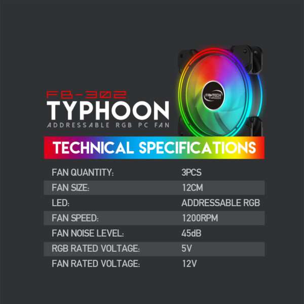 FB-302 TYPHOON RGB FAN 3n1 W/ HUB AND REMOTE CONTROL