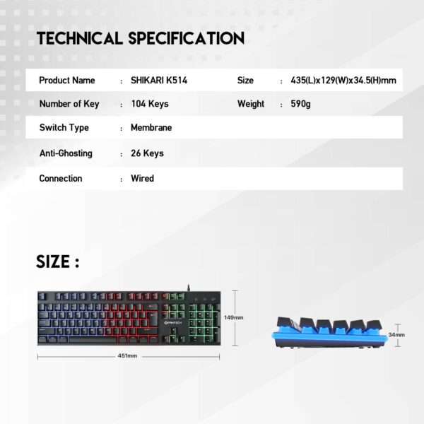 Fantech K614L Fighter III Zone Lighting RGB Gaming Keyboard