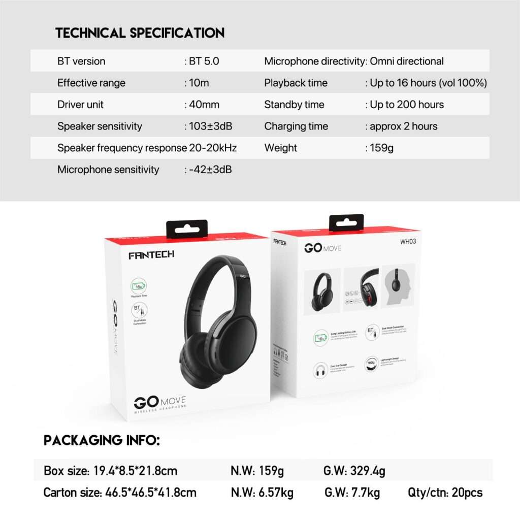 Fantech WH03 GO Move Bluetooth 5.0 Wireless Headphone Dual Connection 