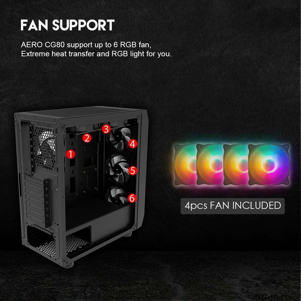 FANTECH HEXA CG80 MIDDLE TOWER CASE GAMING CASE 4 PCS RAINBOW FANS INCLUDED Colors Black White Sakura