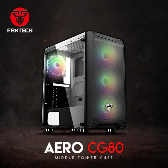 Fantech CG 80 Gaming ATX Computer Case Computer Tower with 4x rainbow fans - Black 