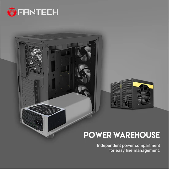 Fantech CG 80 Gaming ATX Computer Case Computer Tower with 4x rainbow fans - Black 