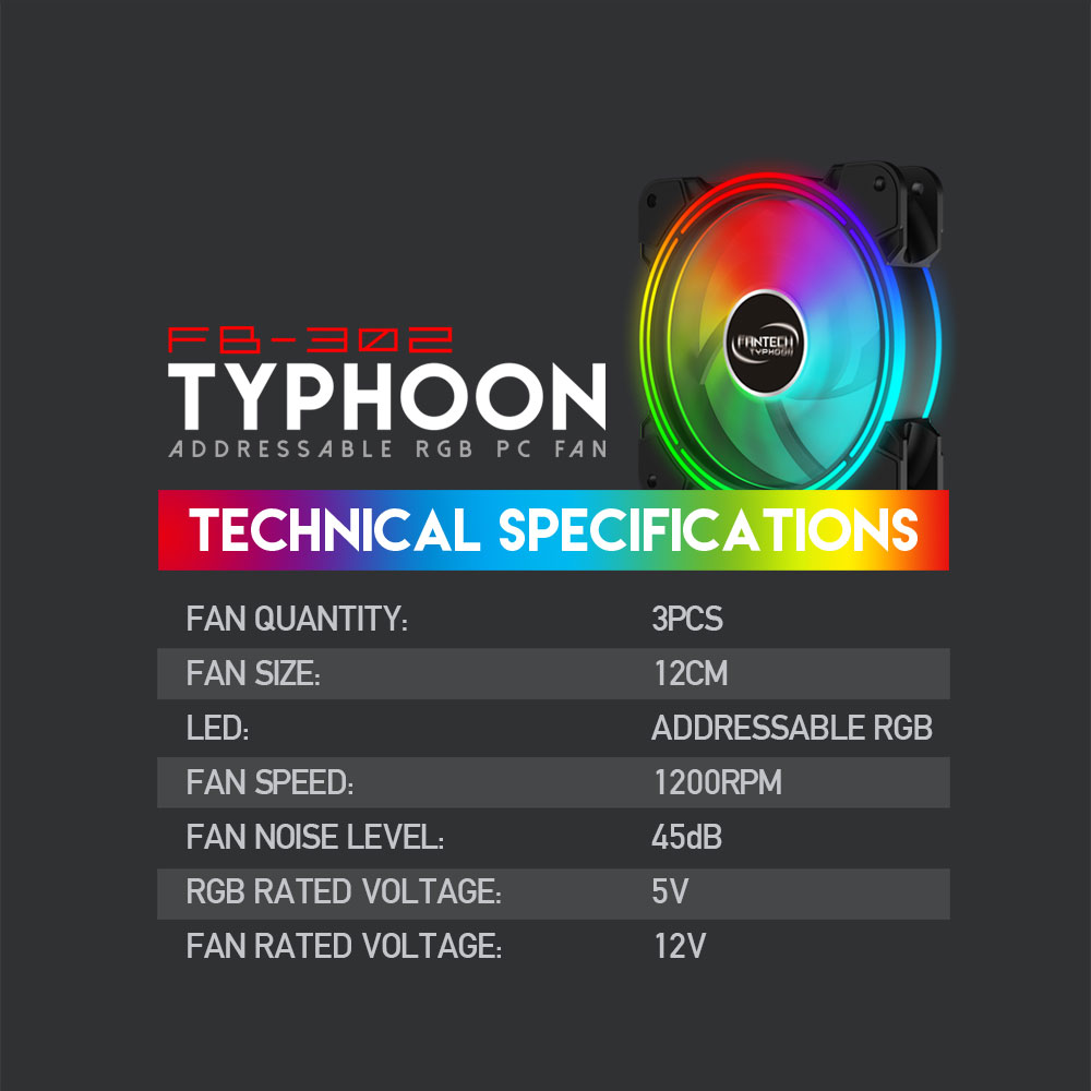 FANTECH TYPHOON FB302 ADDRESSABLE RGB PC FAN