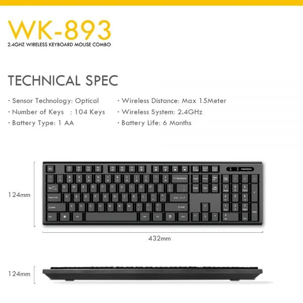 FANTECH WK893 Office Professional Wireless Keyboard Mouse Combo