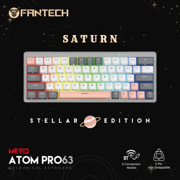 Fantech MK912 ATOM PRO63 RGB Bluetooth, Wireless Gaming keyboard Saturn