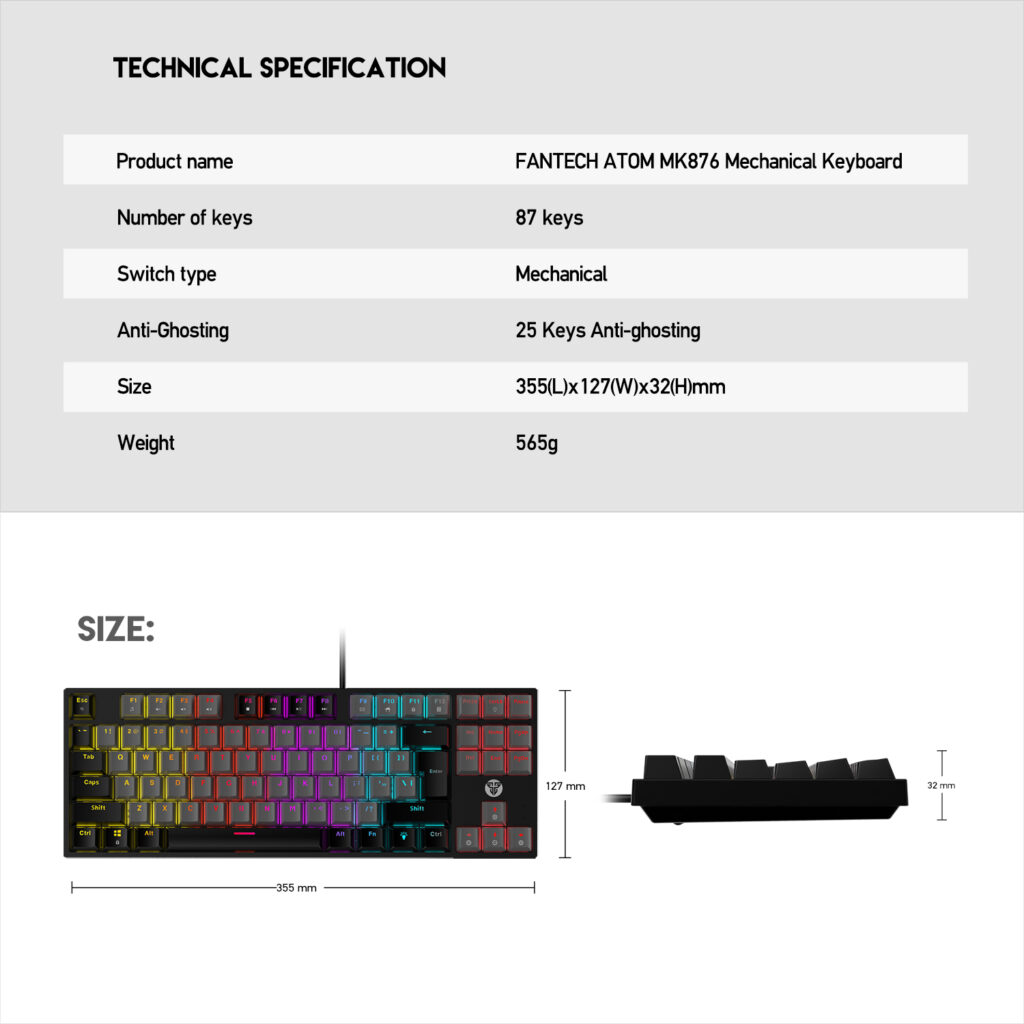 Fantech Atom mk876 v2 Mechanical gaming keybord