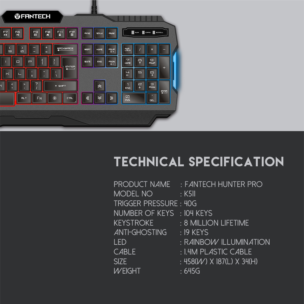 Fantech K511 Hunter Pro Backlit Pro Gaming Keyboard