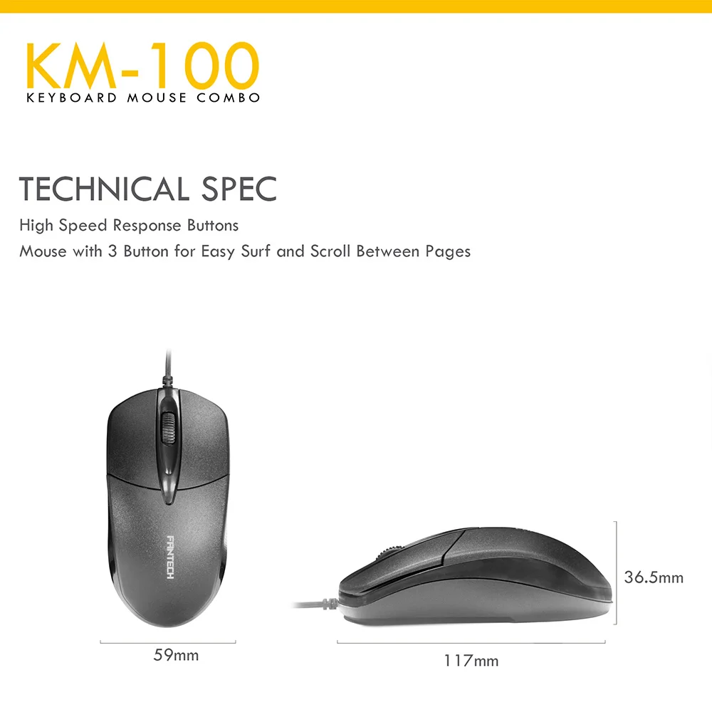 FANTECH KM100 Office Professional Keyboard Mouse Combo