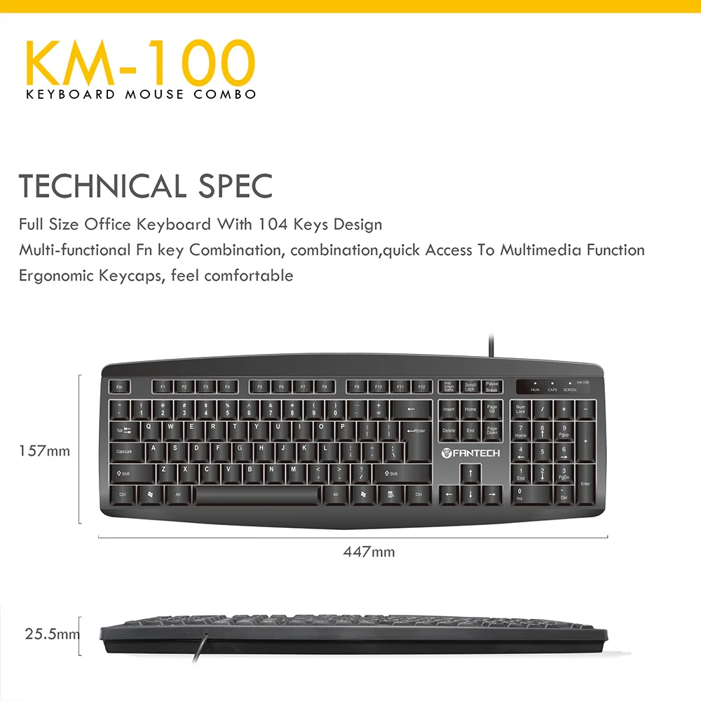 FANTECH KM100 Office Professional Keyboard Mouse Combo