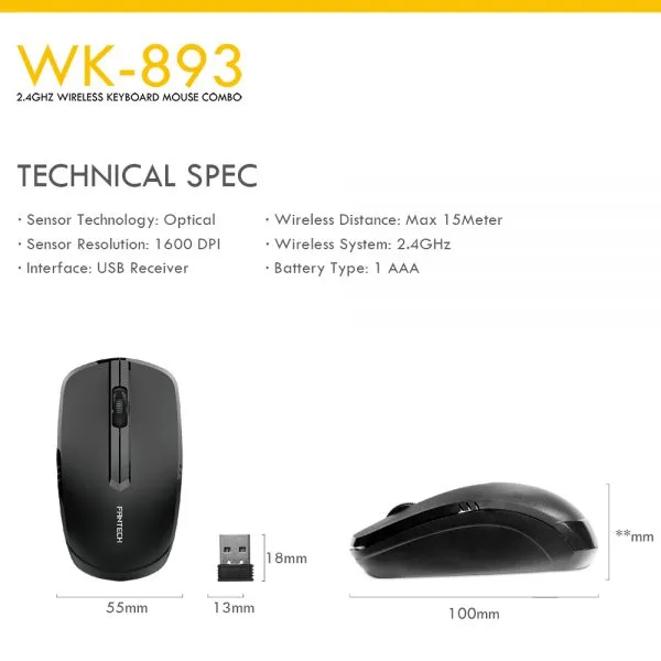 FANTECH WK893 Office Professional Wireless Keyboard Mouse Combo