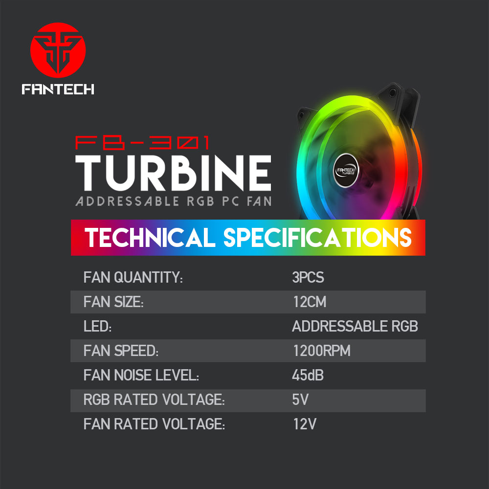 Fantech FB-301 TURBINE RGB FAN 3n1 W/ HUB AND REMOTE CONTROL