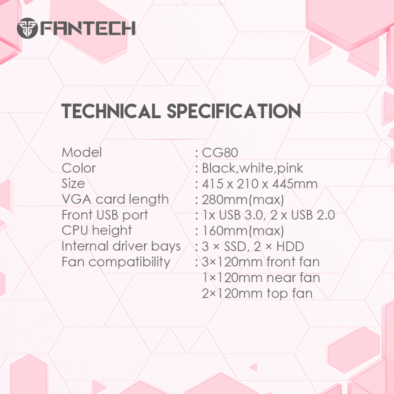 Fantech CG80 AERO RGB MIDDLE TOWER CASING SAKURA EDITION PINK Free 4 fans