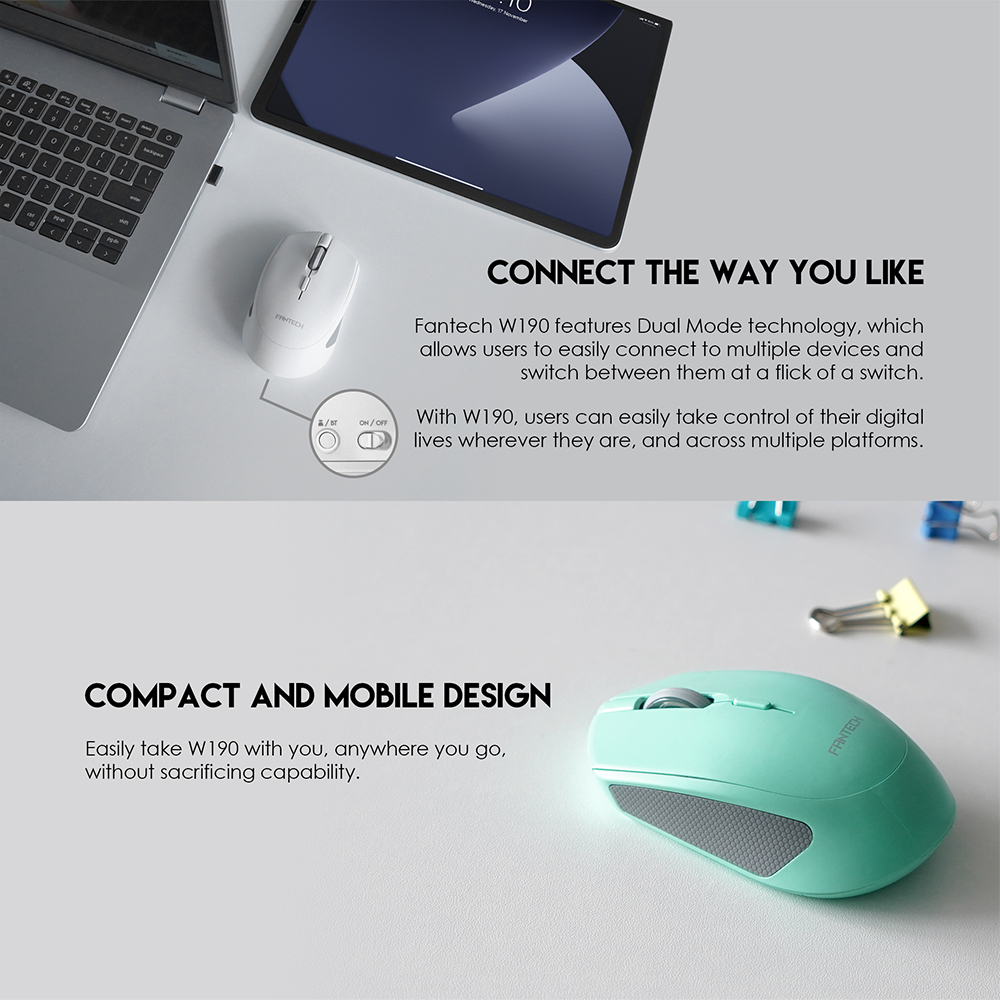 FANTECH W190 DUAL MODE 2.4Ghz and Bluetooth Wireless Mouse Up to 200 Hours Of Battery Mini Mute Silent Office Mouse Mice - Image 4