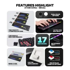FANTECH ATOM AIR61 MK311 LOW-PROFILE MECHANICAL GAMING KEYBOARD