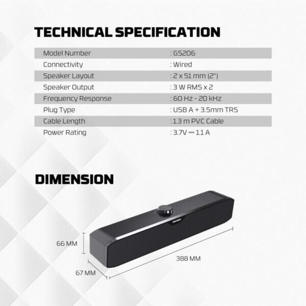 FANTECH GS206 LITE GROOVE BAR WIRED GAMING SPEAKER - Image 3