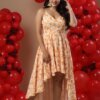 V-neck High Low Printed Maxi Dress