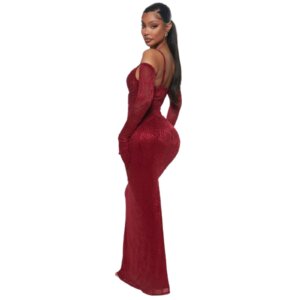 Back slit Maxi Dress with Gloves