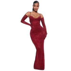 Back slit Maxi Dress with Gloves