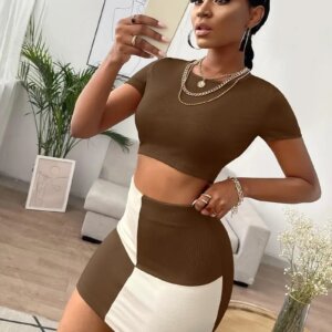 Colour Block Skirt and Top for Women