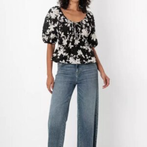 Flora Printed Puff Sleeve Bustier Top