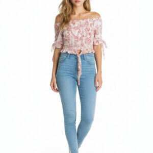 Front Knot Mock Button Down Crop Top