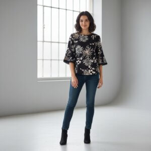 Embroidered 3/4 Sleeve Blouse