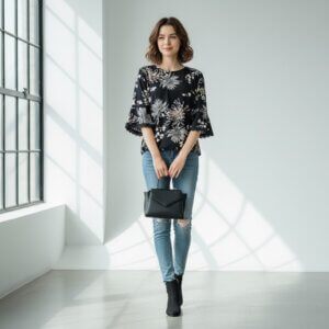 Embroidered 3/4 Sleeve Blouse