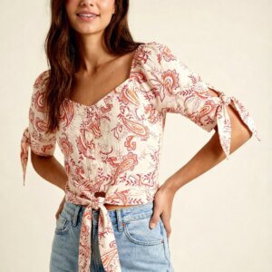 Front Knot Mock Button Down Crop Top