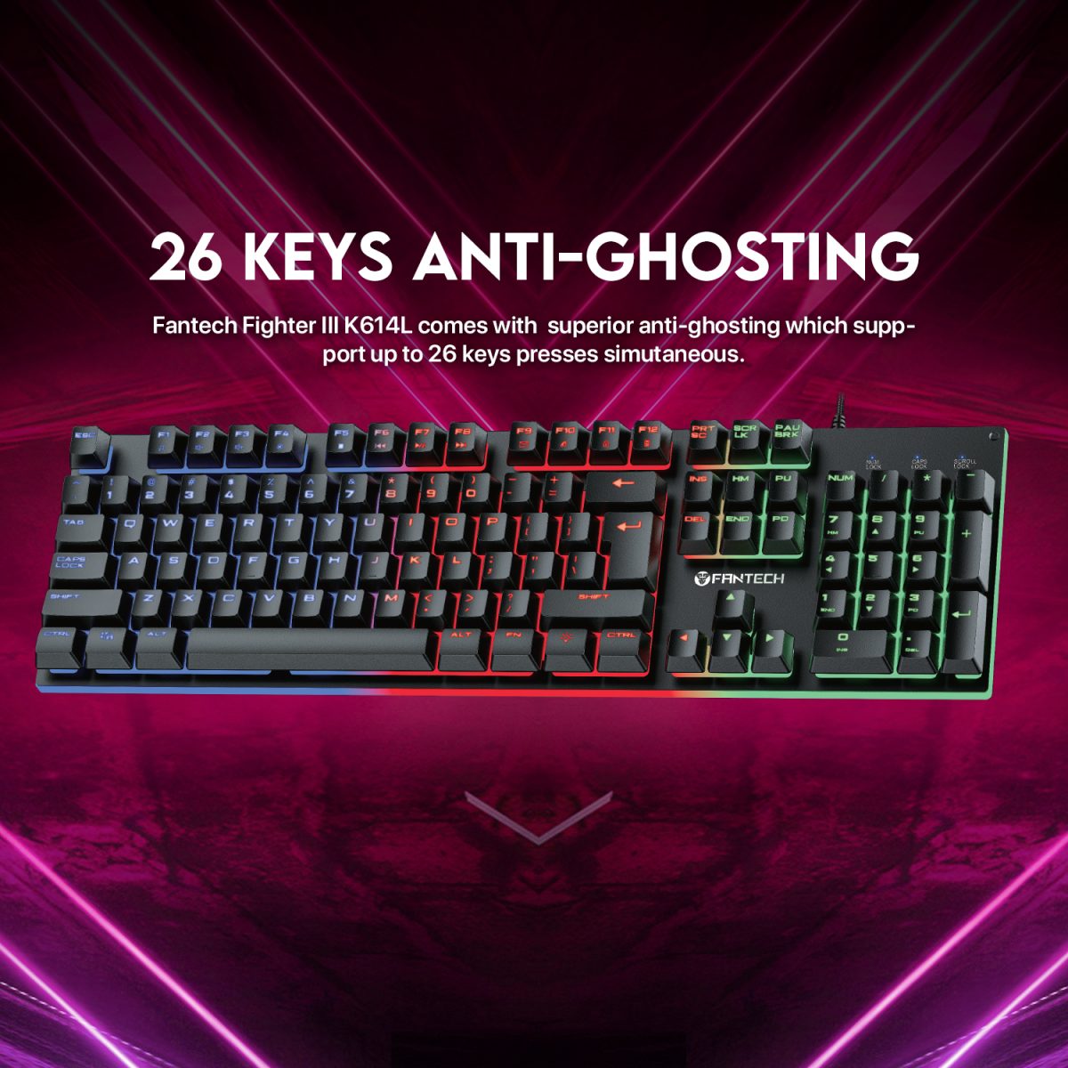 Fantech K614L Fighter III Zone Lighting RGB Gaming Keyboard - Image 4